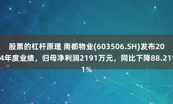 股票的杠杆原理 南都物业(603506.SH)发布2024年度业绩，归母净利润2191万元，同比下降88.21%