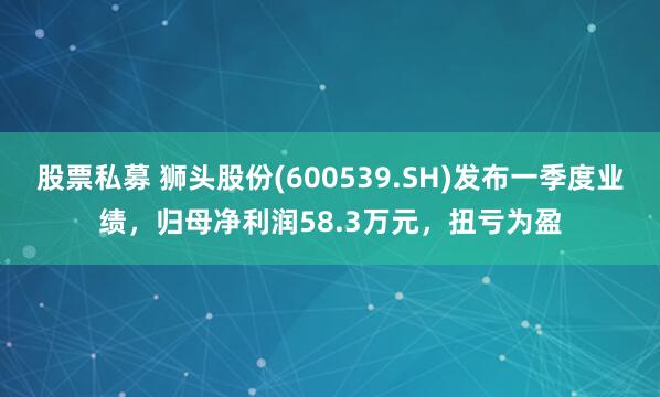 股票私募 狮头股份(600539.SH)发布一季度业绩，归母净利润58.3万元，扭亏为盈