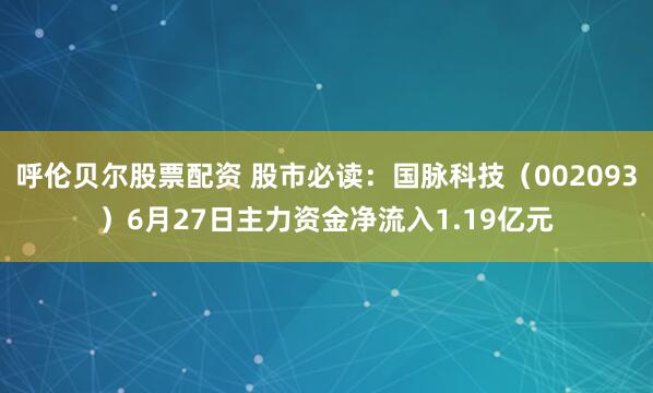 呼伦贝尔股票配资 股市必读：国脉科技（002093）6月27日主力资金净流入1.19亿元